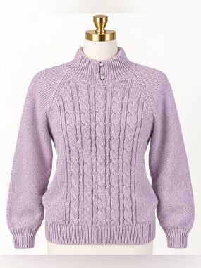 Vintage Miranda Pastel Purple Cable Knit Mock Neck Acrylic Sweater